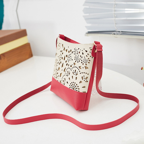 NEW Vegan Leather Red Hollow Cut Out Shoulder Bag - Picture 7 of 10